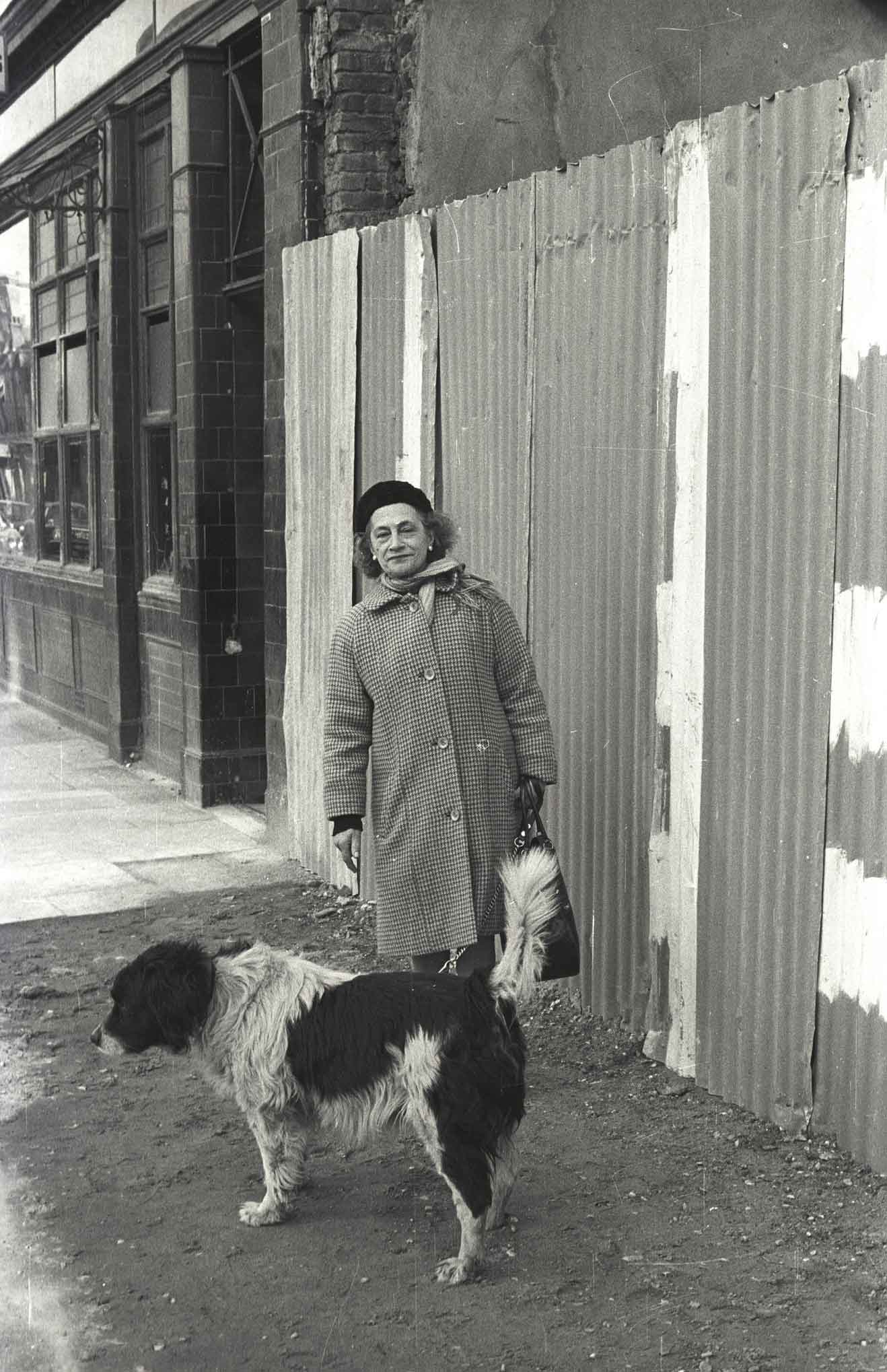 Walking the dog in Hampstead Road, 1975