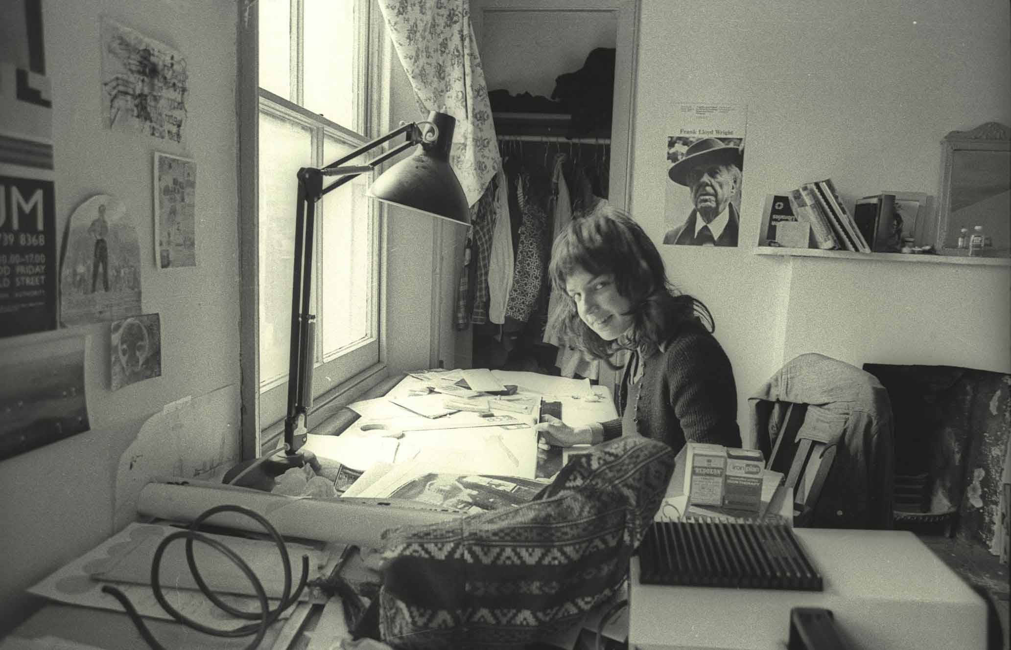 Architect at work in 12 Tolmers Square, 1975