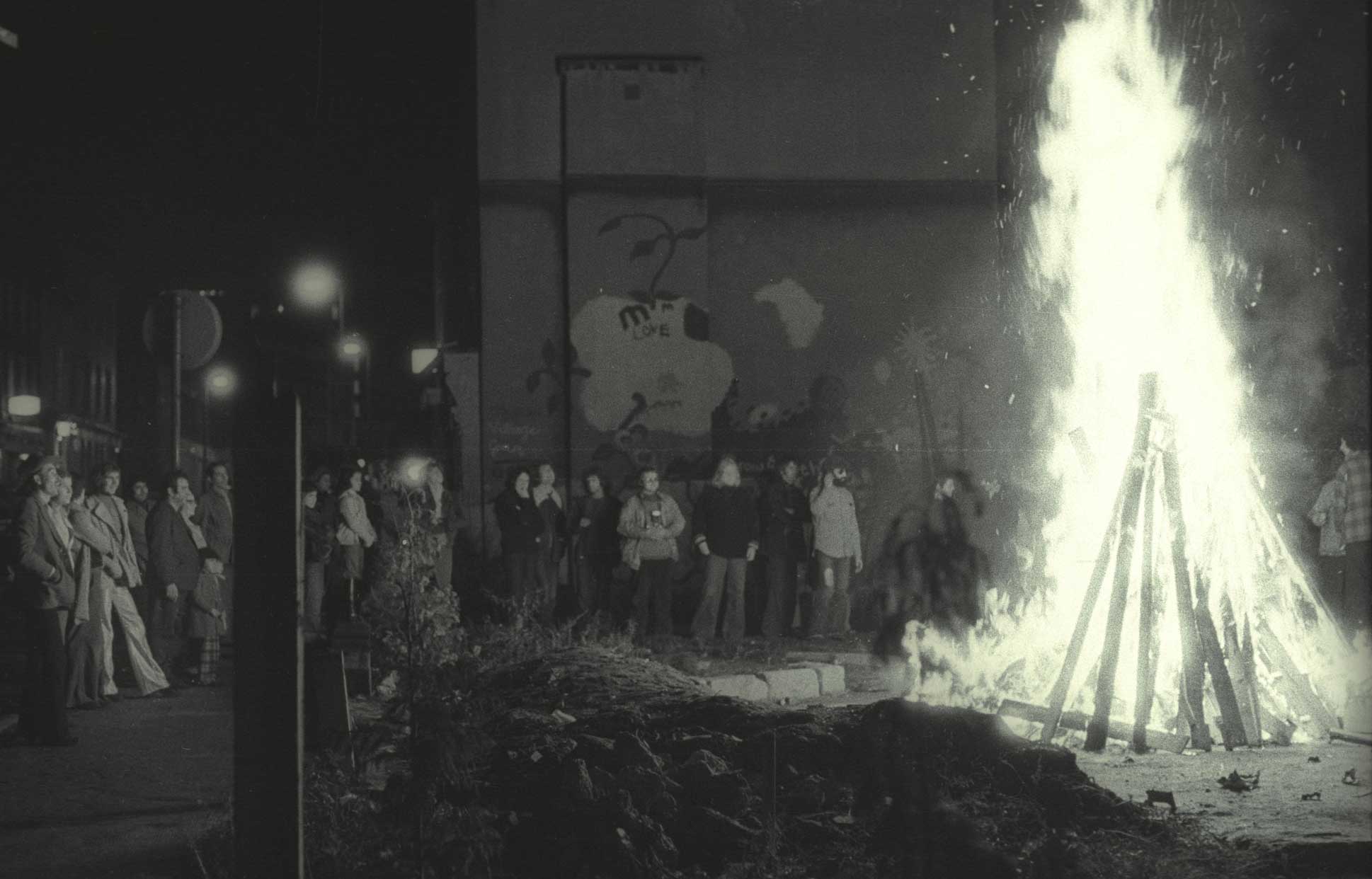 Bonfire night at the community garden, 1975