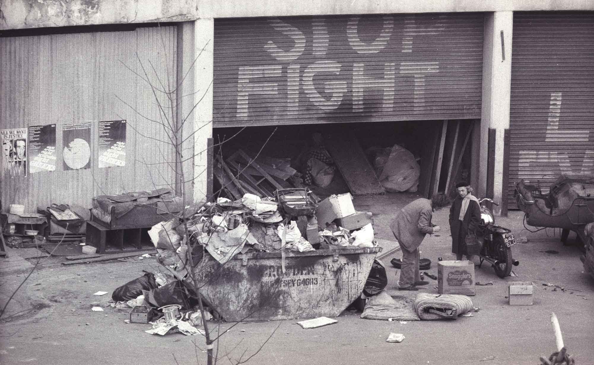 Passing the time of day, Tolmers Square, 1976