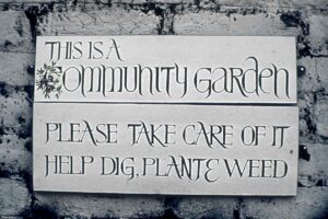 Sign at the community garden, 1974