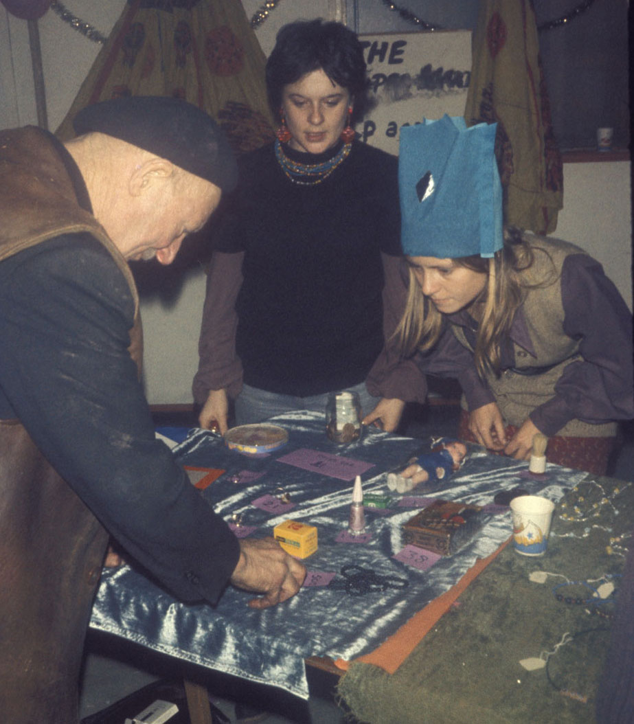 Jumble sale in a squat in Drummond Street, 1974.