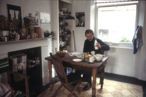 Breakfast in the kitchen at 10 Tolmers Square, 1978